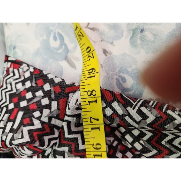 Ruby Rd Women's Button Front Sheer Blouse Red Black White Mock Neck  Size 6P - Picture 5 of 9